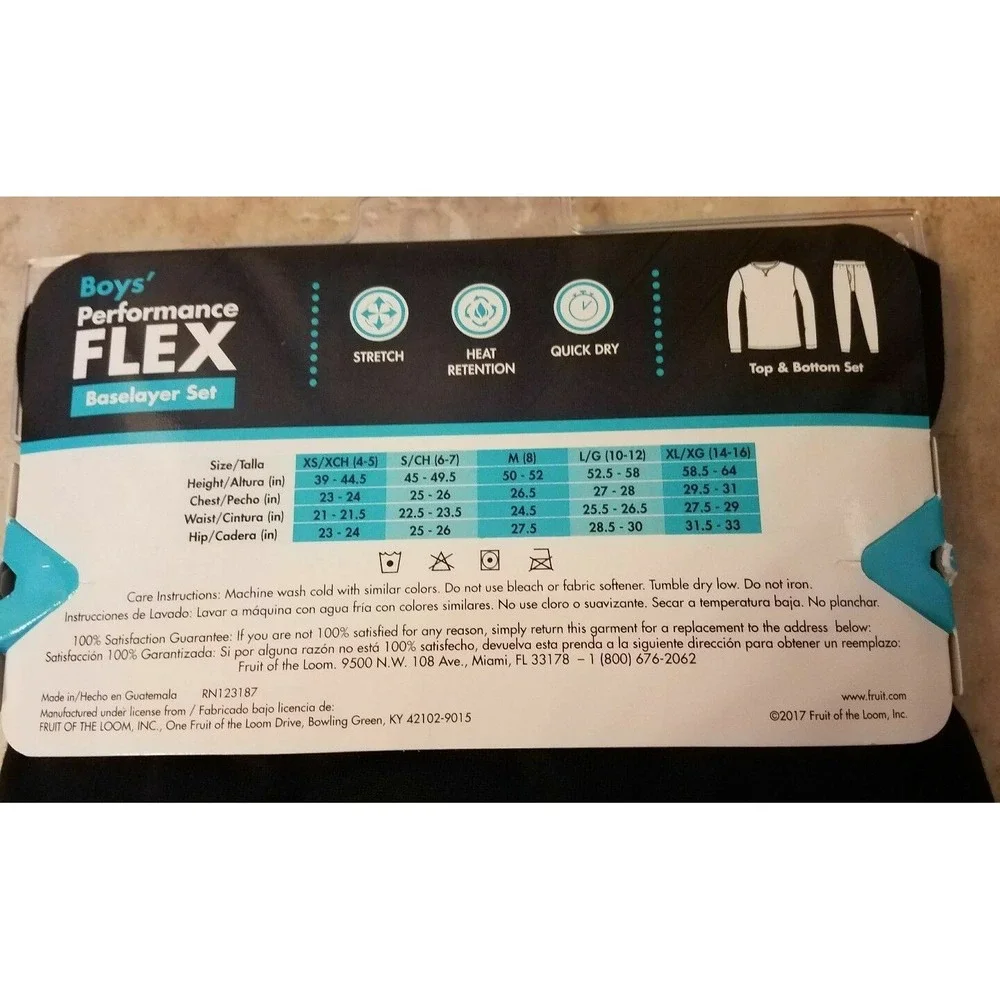 Fruit of the Loom‎ Boys Performance Flex Baselayer Set 2pc Black sz XS (4/5) NEW